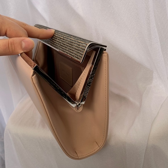 Brand New Jimmy Choo Cayla Clutch Powder Pink/Black Crystal - Picture 5 of 7